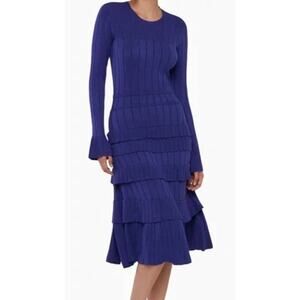 Rachel Parcell Rib Midi Sweater Dress with Pointelle Ruffles Purple Large